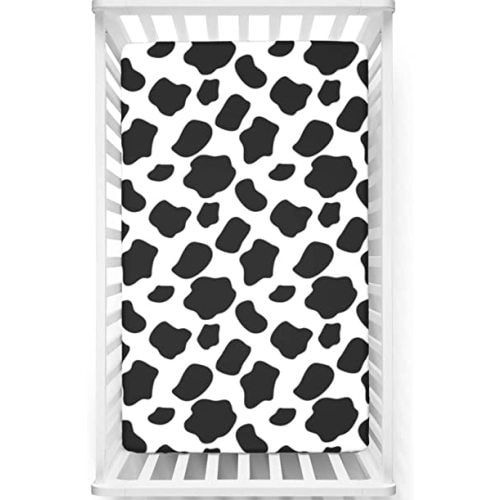 Cow Print Themed Fitted Crib Sheet,Standard Crib Mattress Fitted Sheet Soft and Breathable Bed Sheets -Baby Crib Sheets for Girl or Boy,28“ x52“,White Black