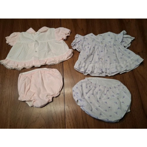 Vintage Baby Dress w/Matching Bloomer Diaper Cover Lot of 2 Pink Purple 0-6M