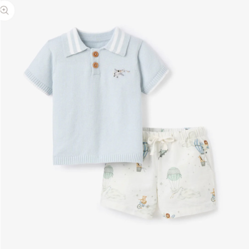 Up & Away Knit Polo Shirt + Printed Oxford Shorts