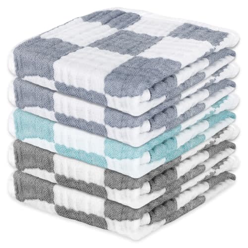 Muslin Burp Cloths 20"x10" Baby Burp Cloths 5-Pack(5, Grey & Blue) | 100% Cotton Burp Cloths baby boy Ultra Absorbent & Soft for essentials