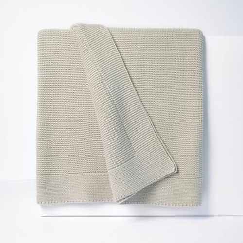100% Cotton Knitted Throw Blanket – Oeko-TEX® Certified, Breathable & Soft, 50" x 60" – Substantial All-Season Blanket for Couch, Bed, Home Décor and Gifting - 2 lb (Silver Gray)