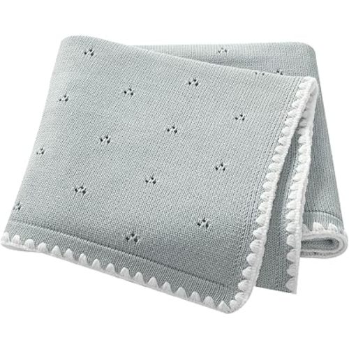 Baby Blanket Knit Ultra Soft Swaddle Receiving Blankets for Boys & Girls Cotton Knitted Newborn Infant Toddler Nursery Crib 30 x 40 Inch