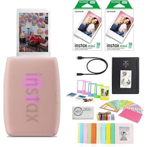 Fujifilm INSTAX Mini Link 3 Smartphone Printer | Rose Pink Bundled with INSTAX Mini Instant Film | 20 Exposures + Instax Mini Album, Borders, Stickers & Clips + Microfiber Cleaning Cloth (4 Items)
