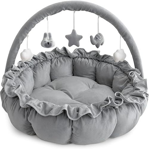 3-in-1 Baby Play Gym, Baby Play Mats for Floor, Plush and Thick Tummy Time Mat with 5 Sensory Toys for Infants, Large Babies Activity Center for Newborn Baby Shower Gift Pink, Ball Pit, Pet Cushion