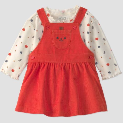 Carter's Just One You® Baby Girls' 2pc Cord Skirtall and Long Sleeve Bodysuit Set - Orange 9M