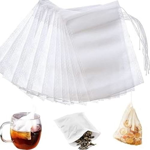 LTKJ 100-pack Cotton Tea Filter Bags Coffee Filter with Drawstring for Spices Bath Soap Herbs Tea Craft Bags 4"x6" (10x15cm)