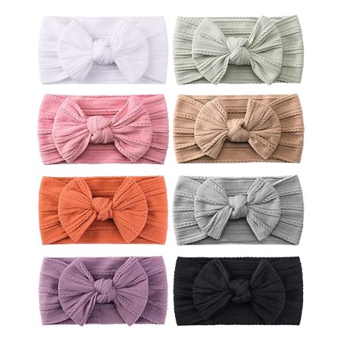 12pcs Baby Girls Nylon Headband with Bow Newborn Hairbands Infant Hair Bow Elastics Handmade Hair Accessories for Toddlers Kids
