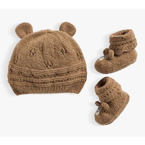 Teddy Bear Hat And Bootie Set , 3-6 Months , Toasted Coconut