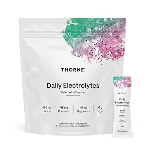 THORNE - Daily Electrolytes - Zero Sugar & Low-Calorie Electrolyte Drink Mix - Naturally Flavored & Sweetened - NSF Certified for Sport - Watermelon - 30 Stick Packs