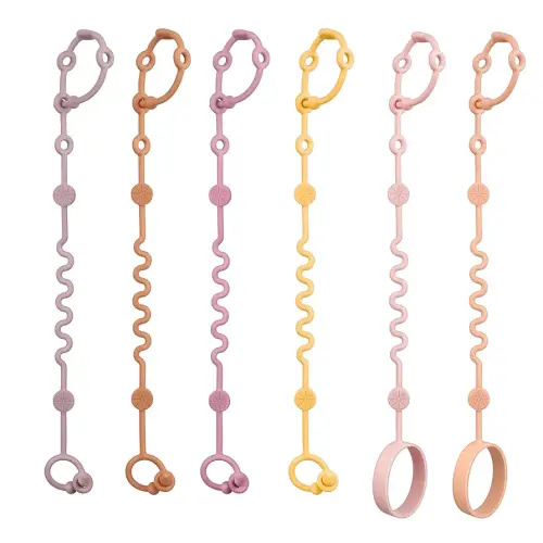 Toy Straps for Baby, 6pcs Adjustable Toy Holder for Stroller Accessories, Silicone Tether Pacifier Clip, No Throw Travel Essential Leash for High Chair, Car Seat