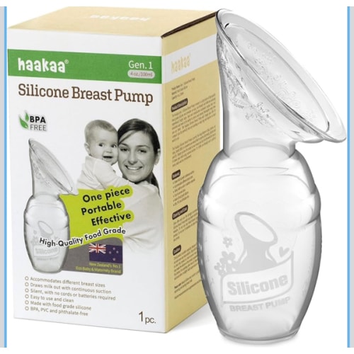 haakaa Manual Breast Pump for Breastfeeding, Silicone, Clear 4oz/100ml