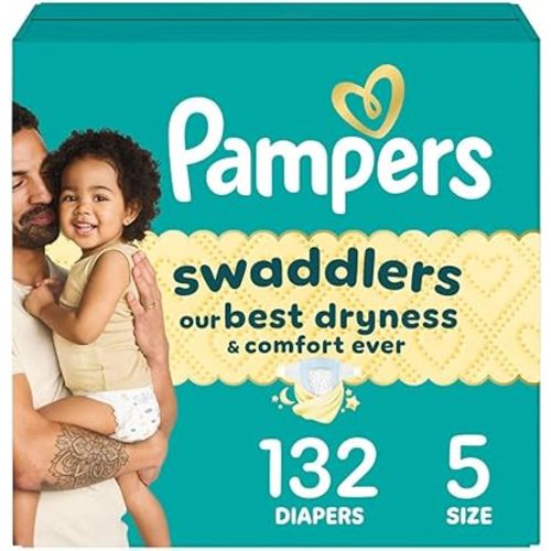 Pampers Baby Diapers - Swaddlers - Size 5, 132 Count, Ultra Absorbant Disposable Infant Diaper (Packaging May Vary)