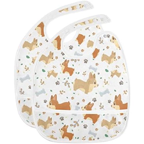 DOMIKING Pink Flamingo Baby Bibs for Girls Boy 2 Pack Toddler Bibs with Food Catcher Feeding Bibs for Infants Eating