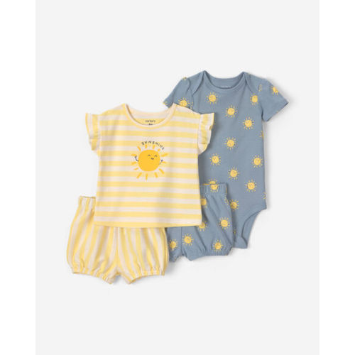 Baby Girl 4-Piece Sun Striped Top & Short Set - Yellow/Blue | Carter's