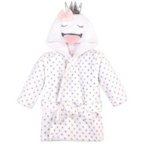 Hudson Baby Infant Girls Plush Animal Face Bathrobe, Swan, 0-9 Months
