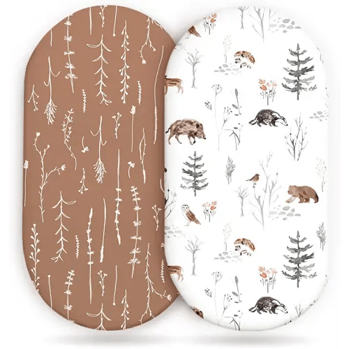 Stretch Ultra Soft Fitted Bassinet Sheet Set 2 Pack, Universal Fit for Bassinets Baby Cradle Moses Basket Oval Rectangle Mattress Safe and Snug, Stylish Pattren of Jungle Animals