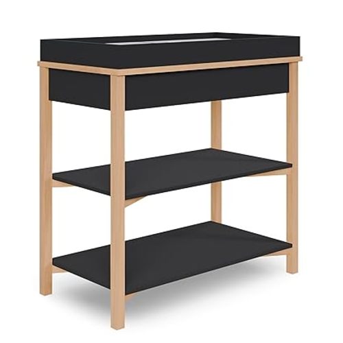 Dream On Me Owen Baby Changing Table, Removable Changing Tray, Spacious Top Storage Drawer, Two Open Shelves, Safety Brackets, JPMA Certified Modern Nursery Furniture – Matte Black Vintage Oak