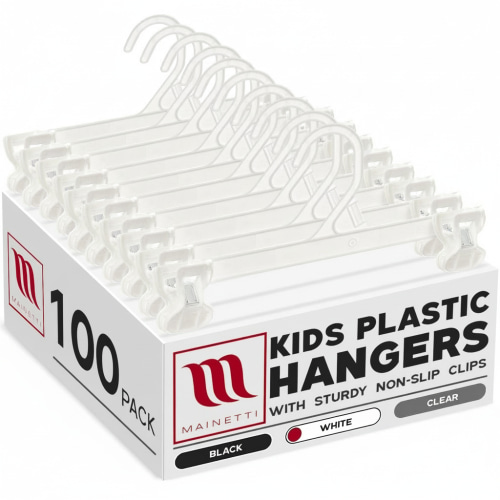 10" White All Plastic Pant Skirt Slack Bottom Hangers With Plastic Non-Slip Clips (Mainetti 6110)