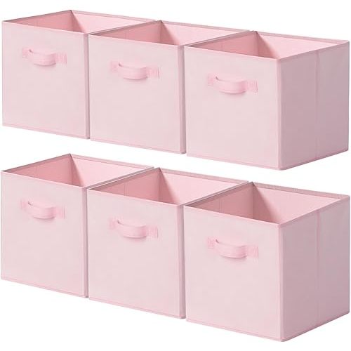 Cupic Cupid 11x11 Storage Cubes, 6 Pack Open Storage Bins with Handles, Storage Cube Organizer for Clothes and Toys, Collapsible Cube Bins for Closet, Shelves, Offices, Pink