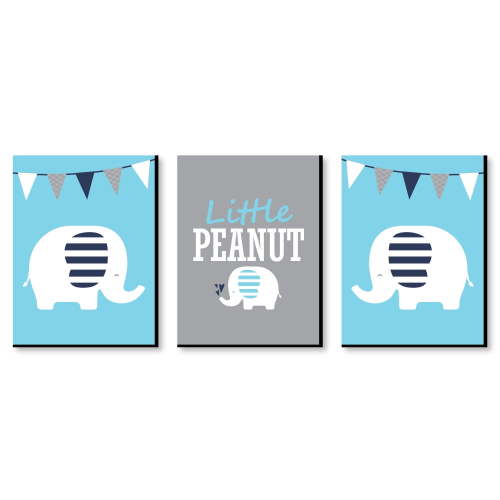 Big Dot of Happiness Blue Elephant - Baby Boy Nursery Wall Art and Kids Room Decorations - Gift Ideas - 7.5 x 10 inches - Set of 3 Prints