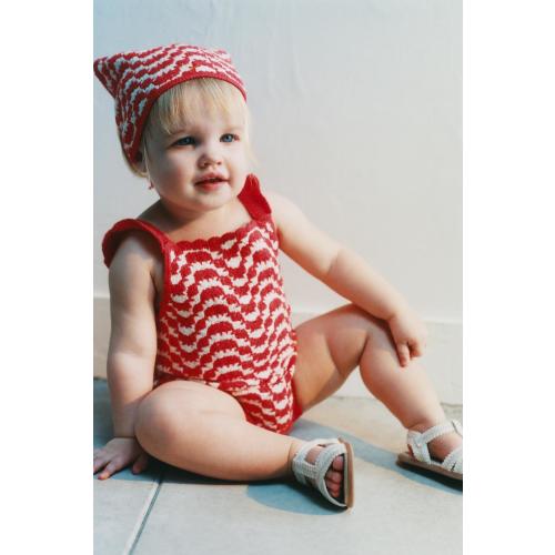CROCHET KNIT ROMPER - Ecru / Red | ZARA United States