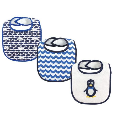 Luvable Friends Baby Boy Cotton Drooler Bibs with Fiber Filling 3pk, Mr Penguin, One Size