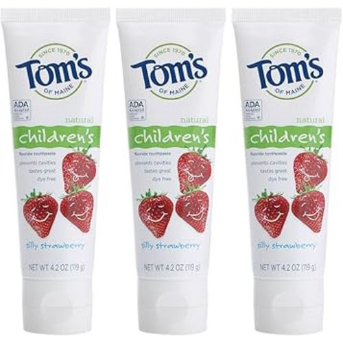 Tom's of Maine Anticavity Fluoride Children's Toothpaste, Kids Toothpaste, Natural Toothpaste, Silly Strawberry, 4.2 Ounce , 3 Count (Pack of 1)