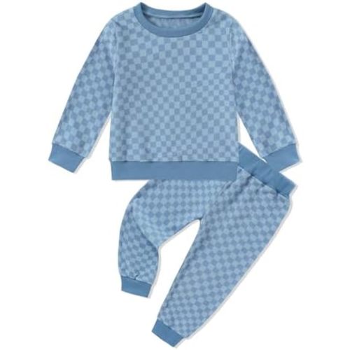 Toddler Boy Clothes Checkered Long Sleeve Sweatshirt + Pants 2Pcs Fall Winter Sweatsuit Set 1-6T