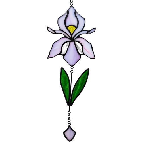Handmade Iris Flower Stained Glass Suncatcher - Colorful Window Hanging Decor for Home/Office/Church/Wedding - Unique Birthday Gift for Women, Mother's Day, for Mom Grandma