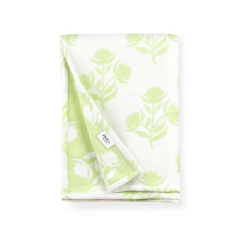 Niceane Flowers, Light Green Throw Blanket, Woven Flowers with Piping, 50"x70"