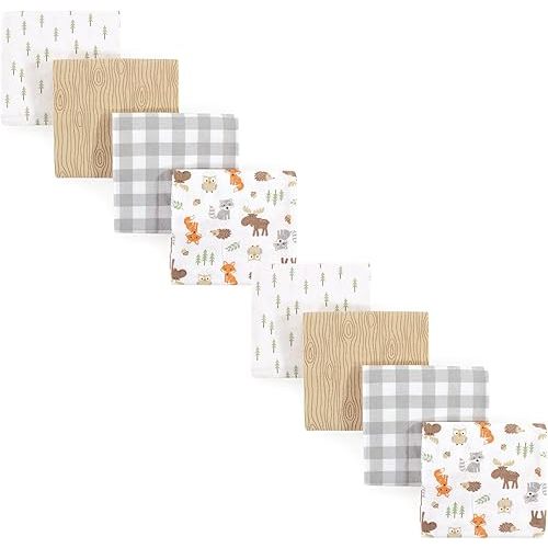 Hudson Baby Unisex Baby Cotton Flannel Receiving Blankets Bundle Set, Woodland, One Size