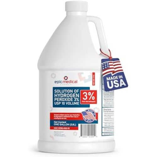 Epic Medical Supply 3% Hydrogen Peroxide - First Aid Antiseptic & Multipurpose Cleaner - Topical Wash for Cuts, Scrapes and Minor Cuts - H2O2 Hydrogen Peroxide 3 Percent USP Solution (1 Gallon)