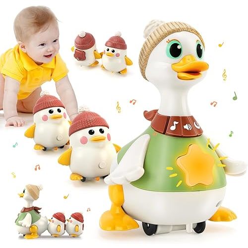 KETIEE Tummy Time Baby Toys 6-12 Months: Musical Dancing Duck Family for Babies, Little Ducks Crawling Toy Set, Interactive Duck Infant Toys for 1 2 Year Old Boy Girl Gifts Stocking Stuffers Birthday