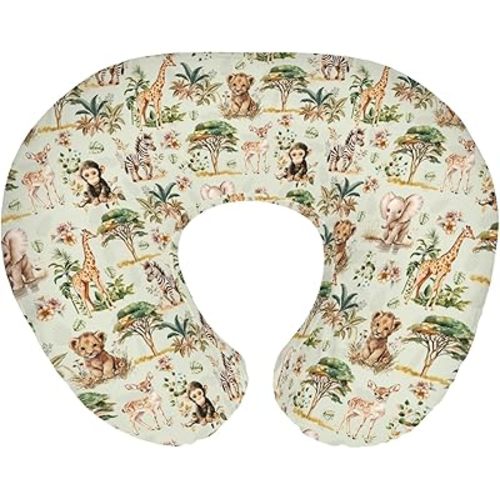 Safari Jungle Animals Baby Nursing Pillow Covers for Boy Girl Lion Zebra Monkey Giraffe Elephant Trees Nursing Slipcovers for Breastfeeding Pillows African Animal Soft Stretchy Cover for Newborn