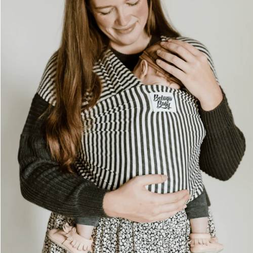 The Lori Beluga Baby Wrap | Charcoal Stripe Bamboo Baby Carrier - Beluga Baby Carriers