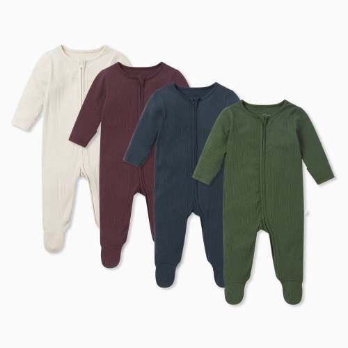 Ribbed Clever Zip Baby Pajamas 4 Pack