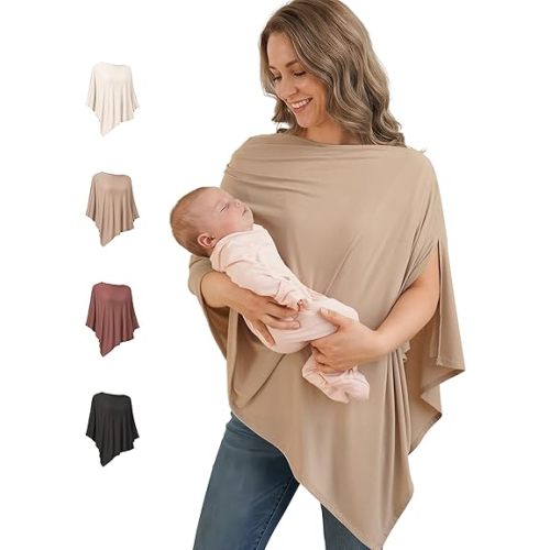 Konssy Nursing Cover for Breastfeeding, 360 Full Privacy Breathable Breastfeeding Cover, Multi-use Carseat Canopy(Clay)