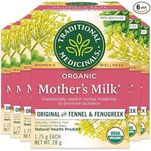 Traditional Medicinals - Organic Mother's Milk Lactation Herbal Tea (Pack of 6) - Supports Breast Milk Production For Nursing Mothers - 96 Tea Bags Total