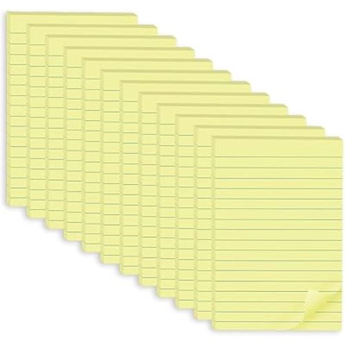 (12 Pack) Lined Sticky Notes 4x6 in,Yellow Large Notepads with Lines,Ruled Stickies Super Sticking Power,Office School Memo Note Pads,Post on Windows Doors,Recyclable,Easy to Write on,Hold Well