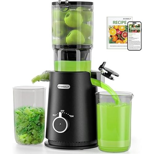 Juicer Machines - Wide Mouth Feed Chute with Self Feeding Hands-Free Design - Cold Press Juicer for Vegetables and Fruits - Juice Extractor Machine High Juice Yield - Easy to Clean & Assemble