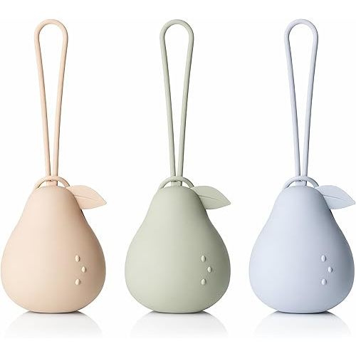 Andy Bear Silicone Pacifier Holder Case, Baby Paci Storage Case Silicone, Portable Leakproof One-Piece BPA-Free Set of 3-Ivory Sage Blue