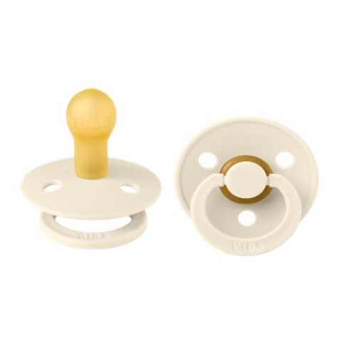 BIBS Pacifiers | Natural Rubber Baby Pacifier | Set of 2 BPA-Free Soothers | Made in Denmark | Ivory | Size 0-6 Months
