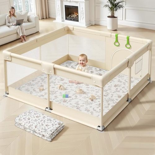 Uanlauo Baby Playpen with Mat, 47×47in Playpen for Babies and Toddlers