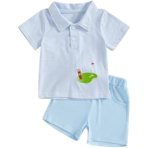 Karwuiio Toddler Boy Summer Clothes Short Sleeve Polo Shirt Shorts Set Infant Golf Outfit 3 6 12 18 Months 2T 3T Clothes