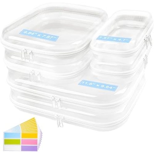 6 Pack Clear Hard Shell Zipper Cases, Makeup Bags, 3 Size 2L+2M+2S