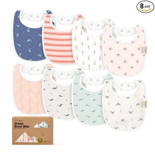 KeaBabies 8-Pack Organic Baby Bibs for Drooling and Teething (Marine Muse) | Soft Cotton Bibs for Baby Girl, Boy, Extra Absorbent, Easy to Clean & Put On, Toddler, Newborn, Infant 0-24 Months