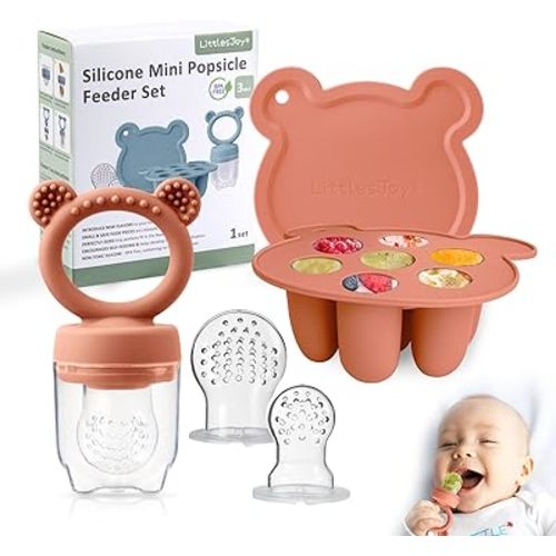 Infant Baby Fruit Feeder & Food Feeder, Breast Milk Popsicle Mold for purees, Baby Teething Relief teether,4pcs self Feeding Sets for Toddler, BPA Free 3 Month + (Muted)