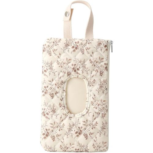 Quilted Baby Wipe Holder Floral Wipe Pouch Portable Travel Mommy Bag with Lanyard for Car, Stroller