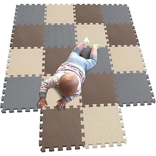 MQIAOHAM® 18 Pieces Puzzle Play Mats, Soft Baby Play Mat, Kids Interlocking Foam Floor Tiles, Toddlers Carpet Playmats G301018-106110112