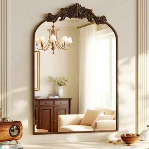 BEAUTYPEAK Vanity Wall Mirror Decorative Vintage Arched Bathroom Mirror Classic Designed Mirror